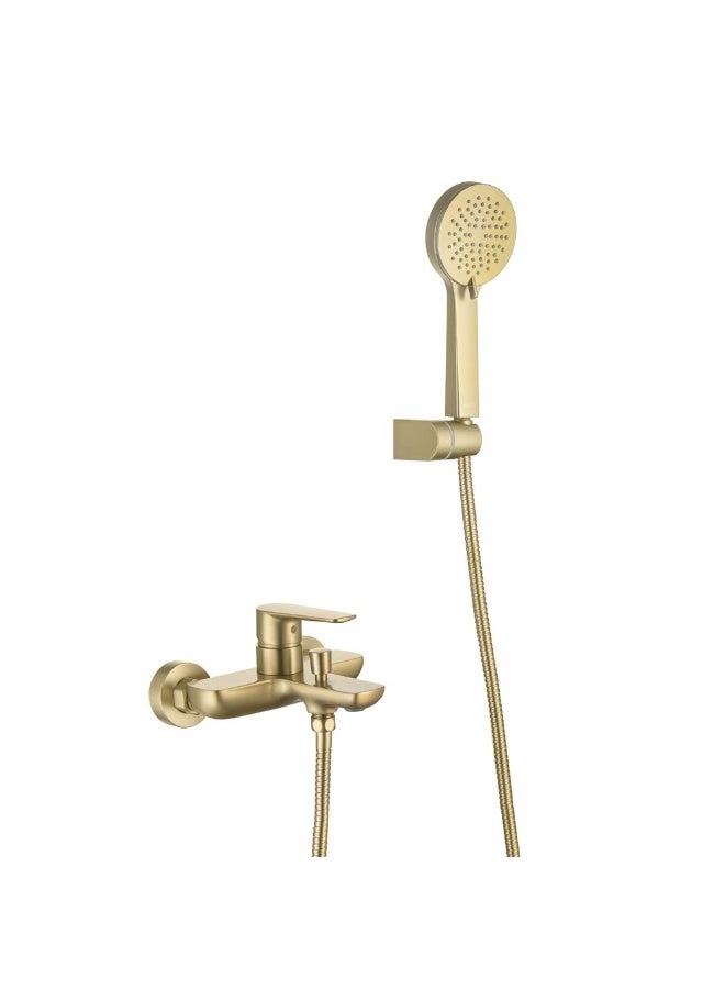 Milano Calli Wall Mounted Bath Shower Mixer Set Matt Gold | Brass Shower Mixer | Bath Room Fixture Hot & Cold Bathtub Faucet Shower Tap For Bathroom Toilet Washroom - Gold