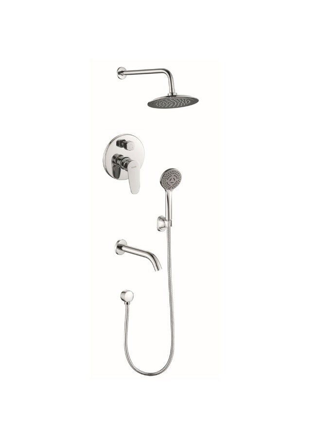 Milnao Ind Don Concealed Bath Shower Mixer With Complete Set | Brass Shower Mixer | Bath Room Fixture Hot & Cold Bathtub Faucet Shower Tap For Bathroom Toilet Washroom - Chrome