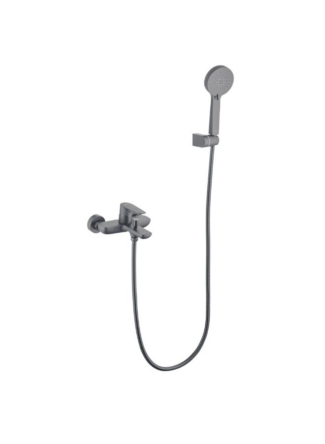 Milano Calli Wall Mounted Bath Shower Mixer Set Matt Gray | Brass Shower Mixer | Bath Room Fixture Hot & Cold Bathtub Faucet Shower Tap For Bathroom Toilet Washroom - Grey