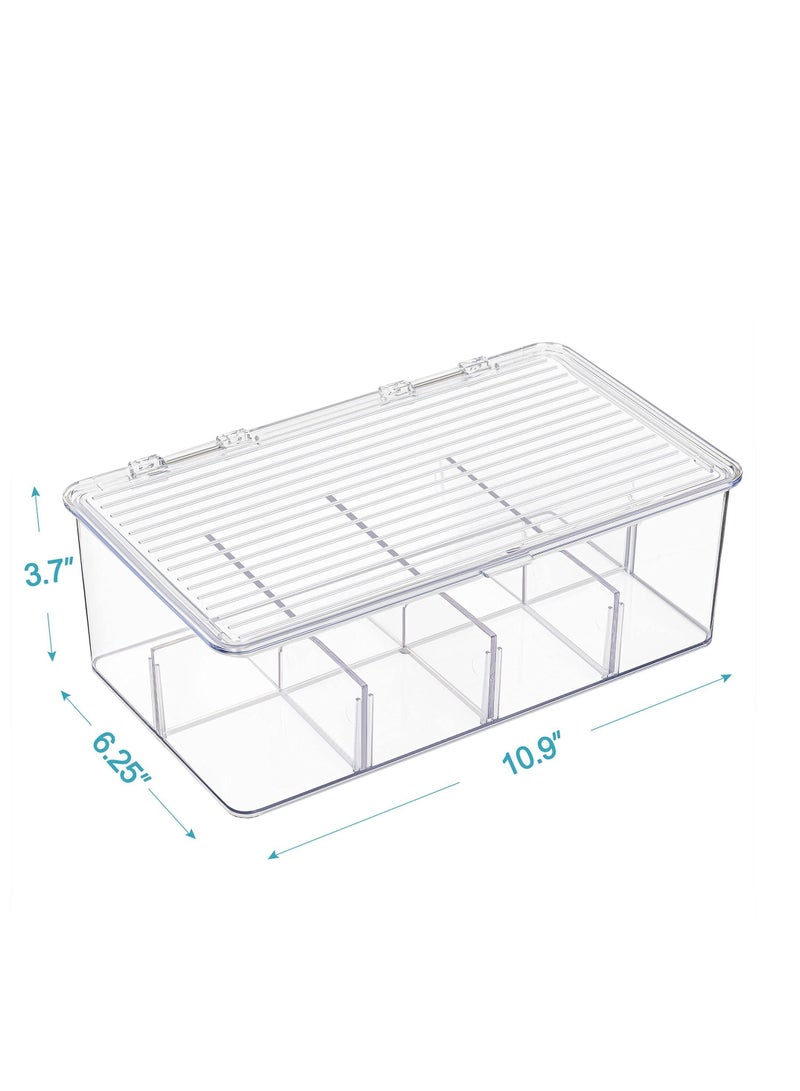 2 Pack Stackable Tea Bag Organizer, Plastic Storage Box for Kitchen Pantry Cabinets and Countertops, Holder Bags, Coffee, Sugar Packets, Small Packets