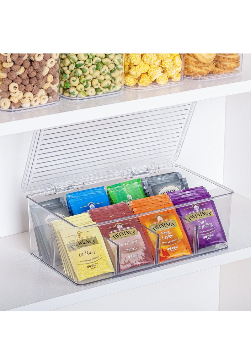 2 Pack Stackable Tea Bag Organizer, Plastic Storage Box for Kitchen Pantry Cabinets and Countertops, Holder Bags, Coffee, Sugar Packets, Small Packets