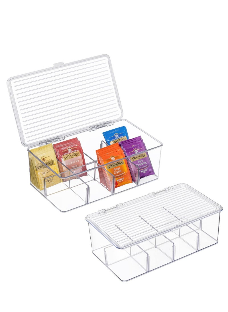2 Pack Stackable Tea Bag Organizer, Plastic Tea Storage Box for Kitchen Pantry Cabinets and Countertops, Holder for Tea Bags, Coffee, Sugar Packets, Small Packets
