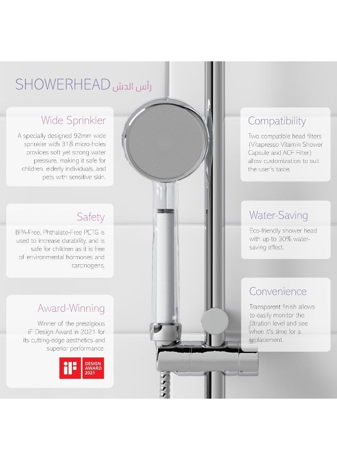 Korean Shower Head and Twin Shower Filter Set A - With Antimicrobial Activated Carbon Fiber Filter - Water Filter For Removal Of Bacteria, Heavy Metals, Chemicals, Odor From Tap Water