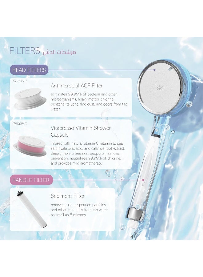 Korean Shower Head and Twin Shower Filter Set A - With Antimicrobial Activated Carbon Fiber Filter - Water Filter For Removal Of Bacteria, Heavy Metals, Chemicals, Odor From Tap Water