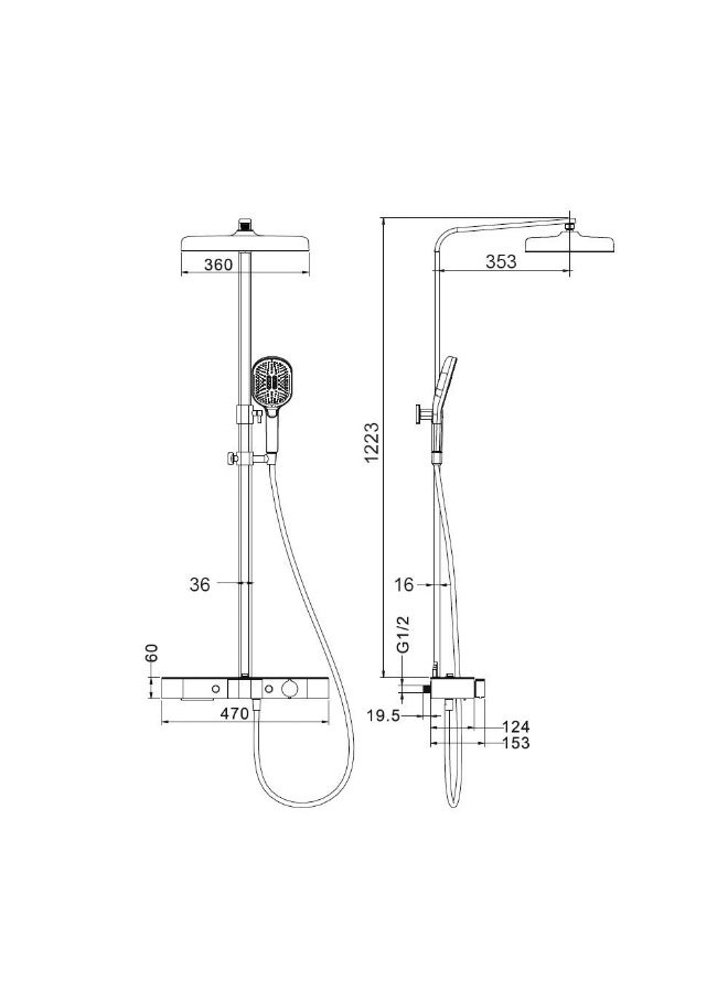 Milano Piano Plus Round Rain Shower Matt Grey | Stainless Steel Shower Panel | Rain Shower Set For Toilet Bathroom Washroom Shower Room - Matt Grey