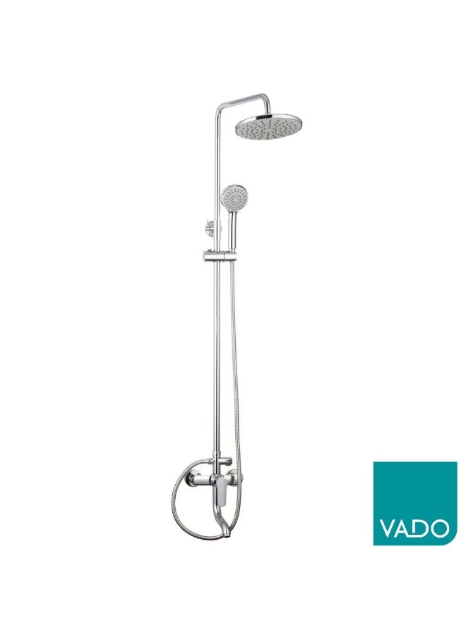 Vado Wall Mounted Manual Bath Shower Column With Bath Spout + Integrated Diverter | Stainless Steel/Brass Shower Column | Rain Shower Set For Toilet Bathroom - Chrome