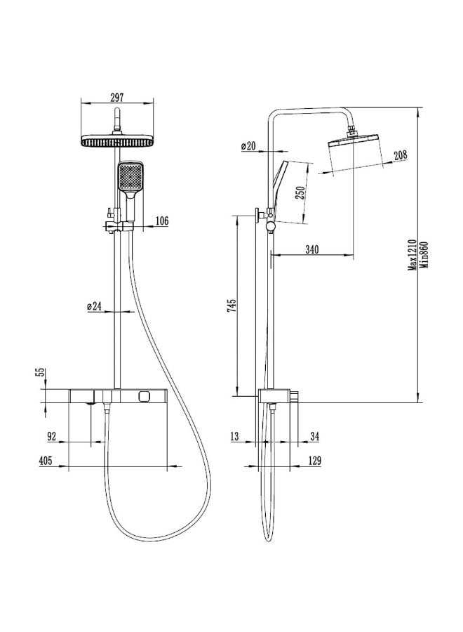 Milano Piano Plus Square Rain Shower Matt Grey | Stainless Steel Rain Shower | Rain Shower Set For Toilet Bathroom Washroom Shower Room - Matt Grey