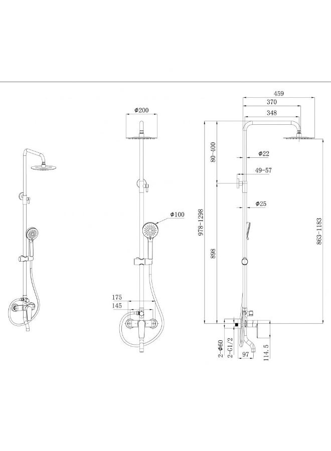 Milano Calli Rain Shower Column-Complete Set Matt Gray | Metal Body Shower Column | Rain Shower Set For Toilet Bathroom Washroom Shower Room - Grey