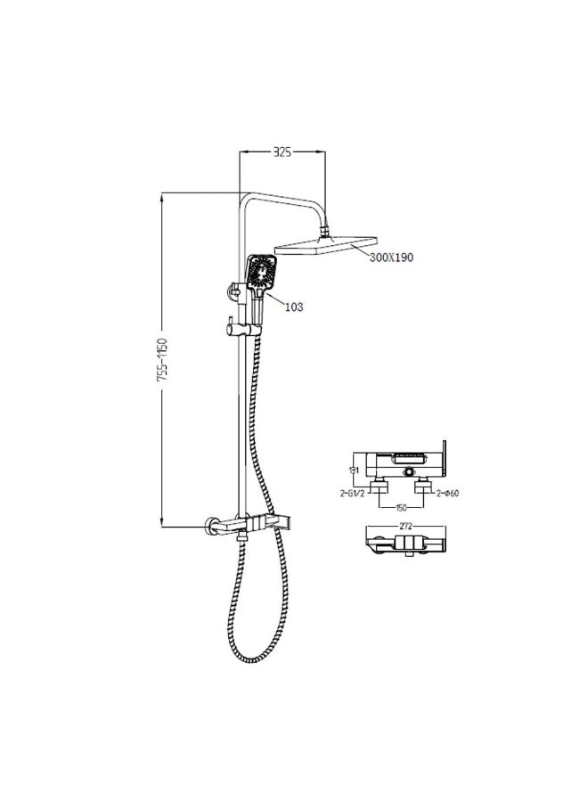 Milano Mila Rain Shower Mixer W/Shower Set Brush Nickel | Metal Body Shower Panel | Rain Shower Set For Toilet Bathroom Washroom Shower Room - Brushed Nickel