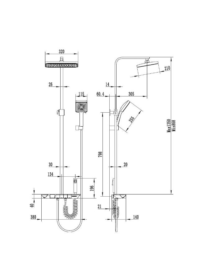 Milano Queen Plus Rain Shower Matt Grey | Brass/Stainless Steel Rain Shower | Rain Shower Set For Toilet Bathroom Washroom Shower Room - Grey