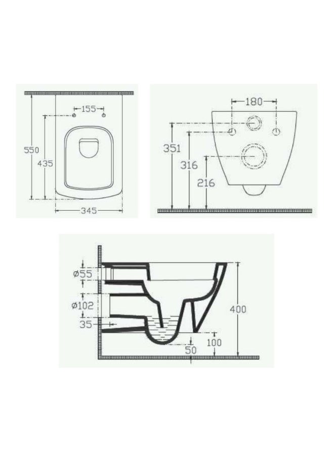 Isvea Purita Wall Hung Wc Smartfix- 109L02007/40S402001-2Pcs/Set- Made In Turkey (Ctn :Wc- 10Pl02007Sv- Seat Cover: 405802001) | Ceramic Wall Hung | Water Closet For Toilet Bathroom-White