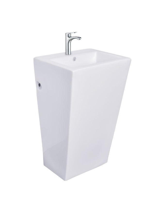 Milano Wash Basin G-003 Square White | Ceramic Pedestal | Floor Standing Wash Basin Sink Lavatory For Toilet Bathroom Washroom Shower Powder Room - White