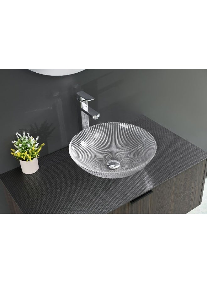 Milano Diamond Crystal Above Counter Basin Xh9001 Size 400*400*120Mm | Crystal Glass Counter Top | Over The Counter Wash Basin Lavatory Sink For Toilet Bathroom - Transperant Glass