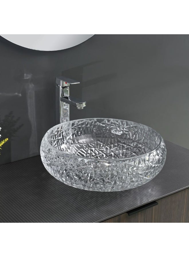 Milano Topaz Crystal Above Counter Basin Xh1301 Size 400*400*150Mm | Crystal Glass Counter Top | Over The Counter Wash Basin Lavatory Sink For Toilet Bathroom - Transperant Glass