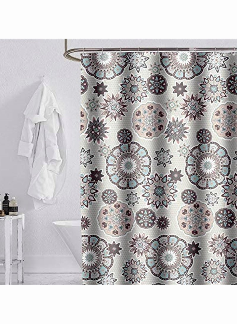 Shower Curtain Set, SYOSI Waterproof Shower Curtain Set for Bathroom with Hooks, No Liner Needed Waterproof Quick Drying Polyester Fabric (Flower, 180 X 200CM)