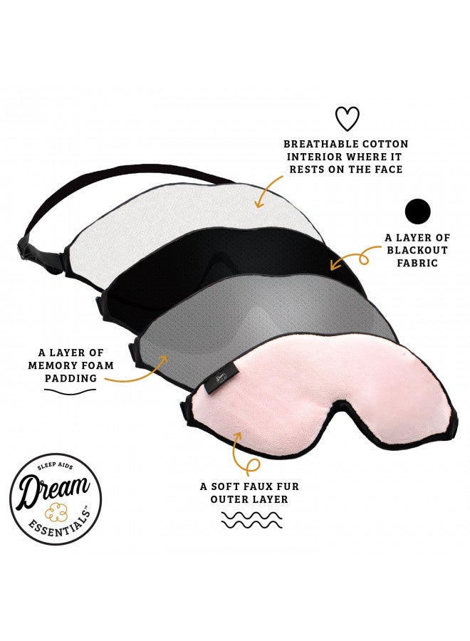 Dream Essentials, Escape 3D Sleep Mask, Earplugs, Carry Pouch Set, Molded Eye Shade, Men and Women, Contoured, Nose Bridge, Light Block, Memory Foam, Gift Set, Travel, Yoga, Blindfold, Deep Purple