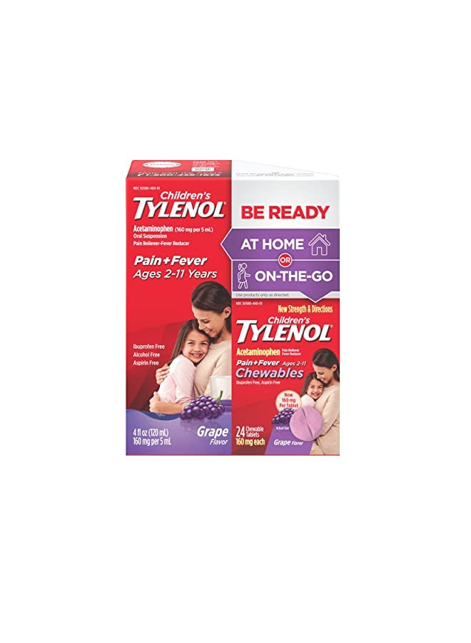 Tylenol Children's Pack with Liquid Oral Suspension, 4 Fl. Oz and Grape Chewables, 24 Count