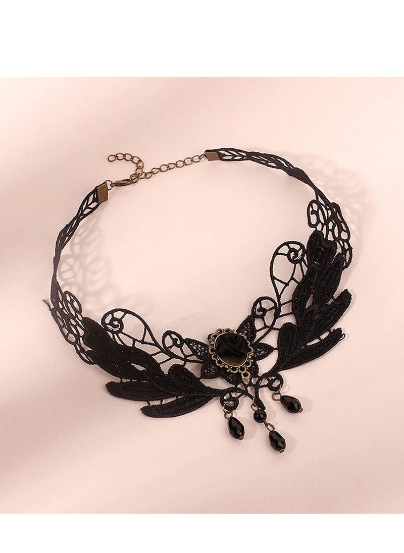 Lace Masquerade Mask with Choker Set for Women Lady,Charm Party Accessories,Black Goth Tattoo Necklace Eye Mask Pack,Lace Masquerade Mask Black Choker Lace Necklace Lace Pattern for Women