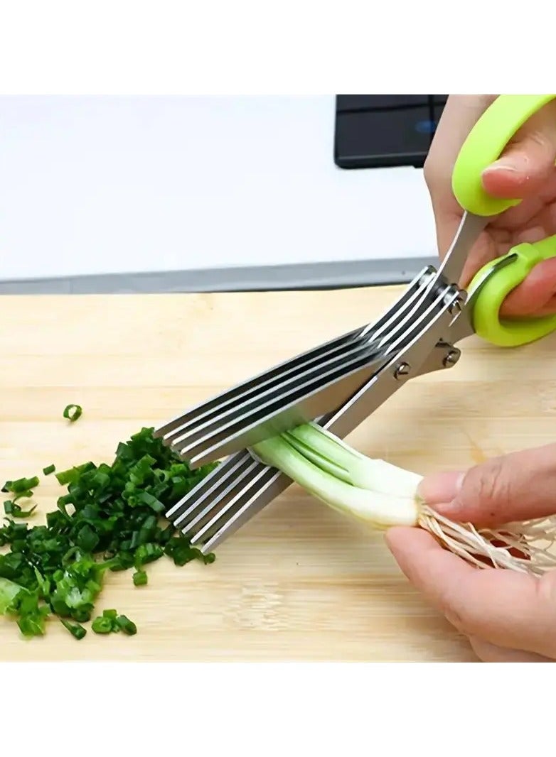 Versatile Culinary Companion: 5-Layer Stainless Steel Kitchen Shears - Ideal for Precision Chopping of Green Onions, Vegetables, Herbs, and Spices - Essential Cooking Supplies