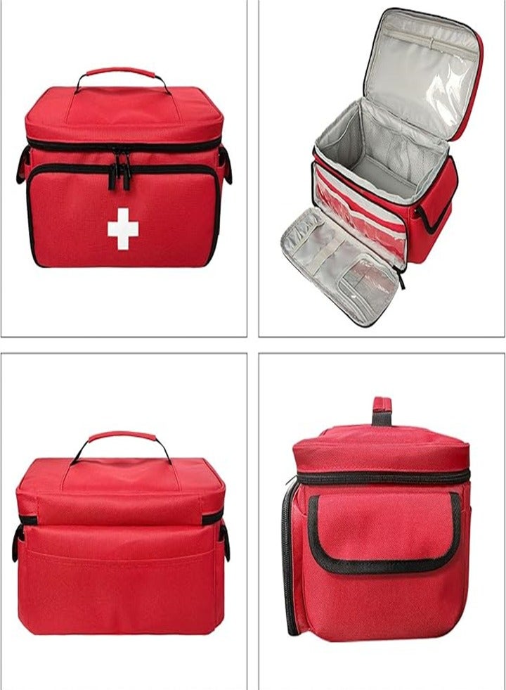 Large capacity medicine box, layered home first aid kit, portable fabric storage bag, waterproof large size, home travel medicine bag