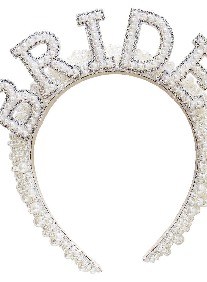 Ginger Ray Bride Pearl Headband - Elegant Bridal Headband with Pearls Ideal for Hen Party and Wedding Decor
