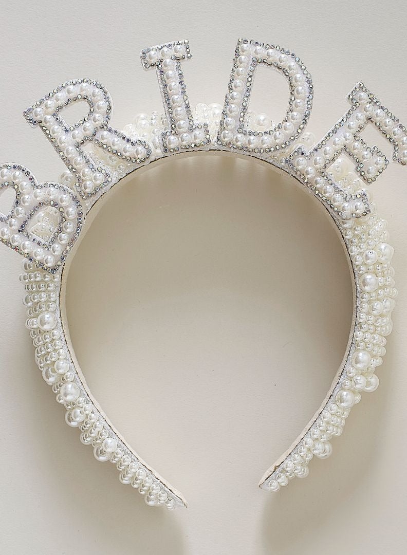 Ginger Ray Bride Pearl Headband - Elegant Bridal Headband with Pearls Ideal for Hen Party and Wedding Decor