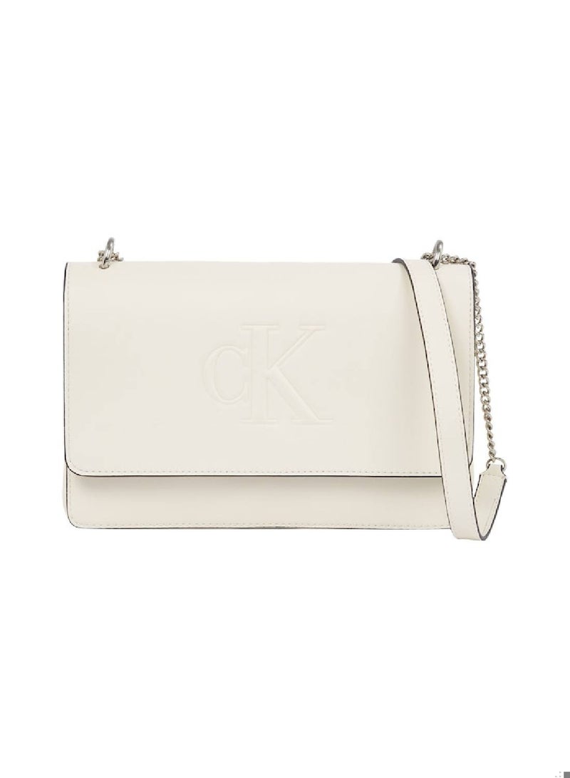 Women's Convertible Shoulder Bag, Cream - faux leather