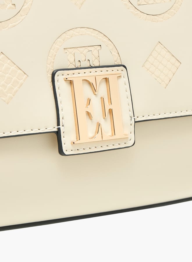 Women Monogram Detail Satchel Bag with Detachable Strap and Flap Closure