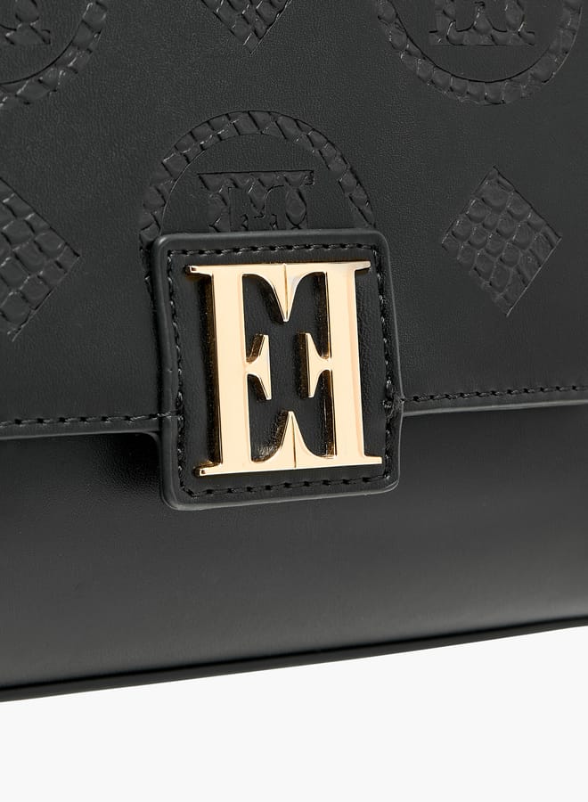 Women Monogram Detail Satchel Bag with Detachable Strap and Flap Closure