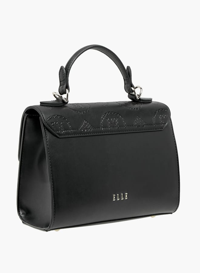 Women Monogram Detail Satchel Bag with Detachable Strap and Flap Closure