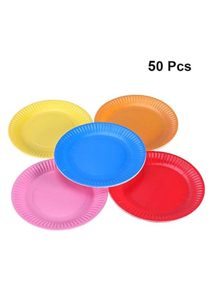 50 Pcs Disposable Colorful Paper Plate Trays for Kids Birthday Supplies Cake Dessert Fruit Dish Creative Tableware