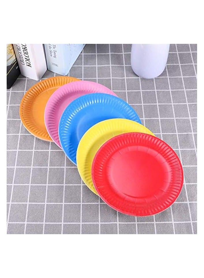 50 Pcs Disposable Colorful Paper Plate Trays for Kids Birthday Supplies Cake Dessert Fruit Dish Creative Tableware