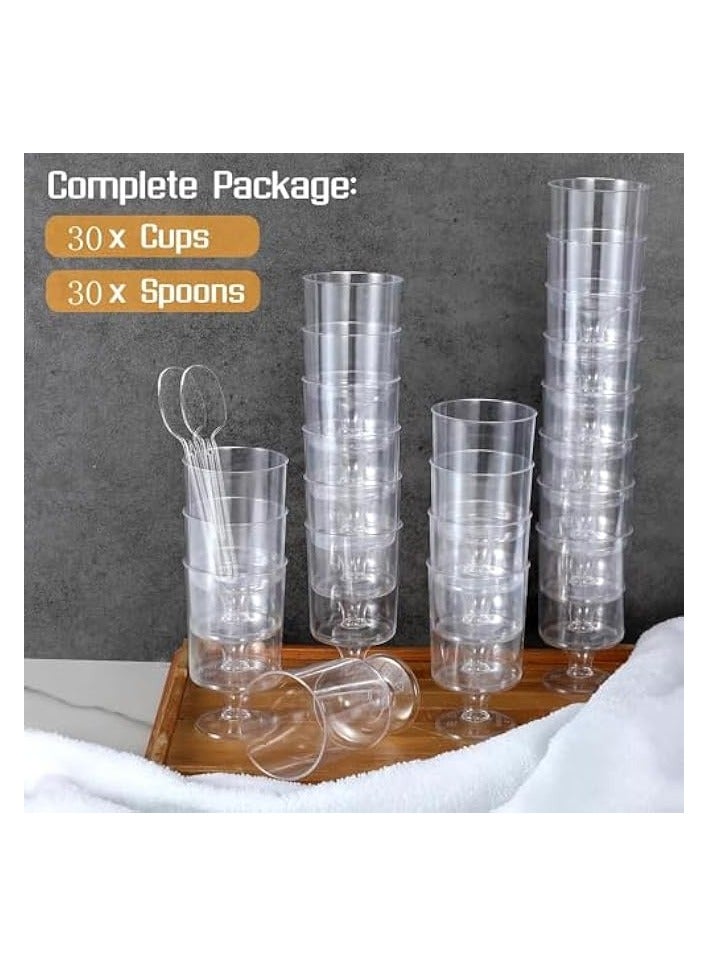 Square Plastic Dessert Cups, 30Pack 100ml Clear Plastic Parfait Appetizer Cup with Plastic Spoons, Reusable Small Clear Plastic Tumbler Cups Great for Tasting Party