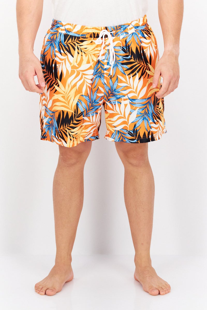 Men Allover Print Board Shorts, Orange Combo