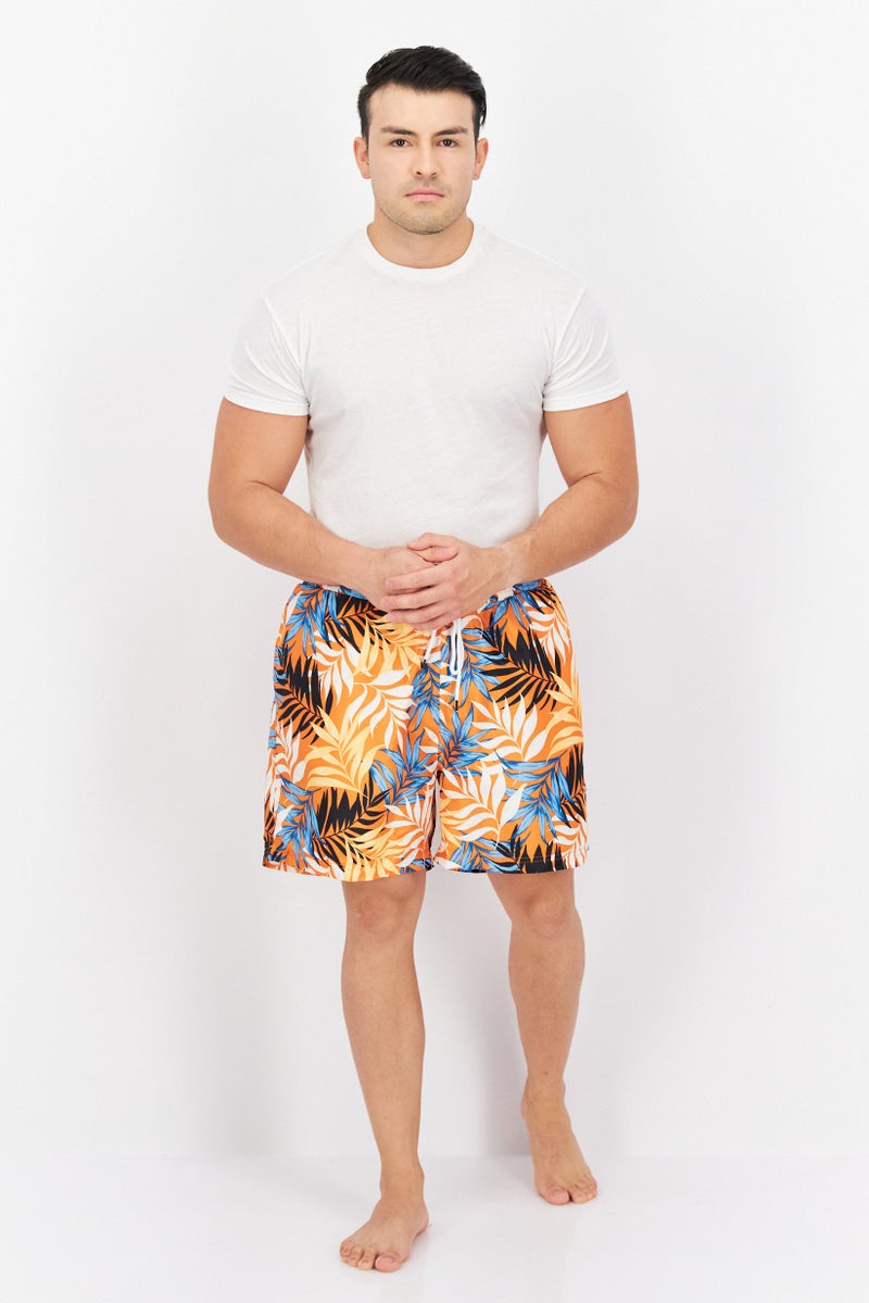 Men Allover Print Board Shorts, Orange Combo