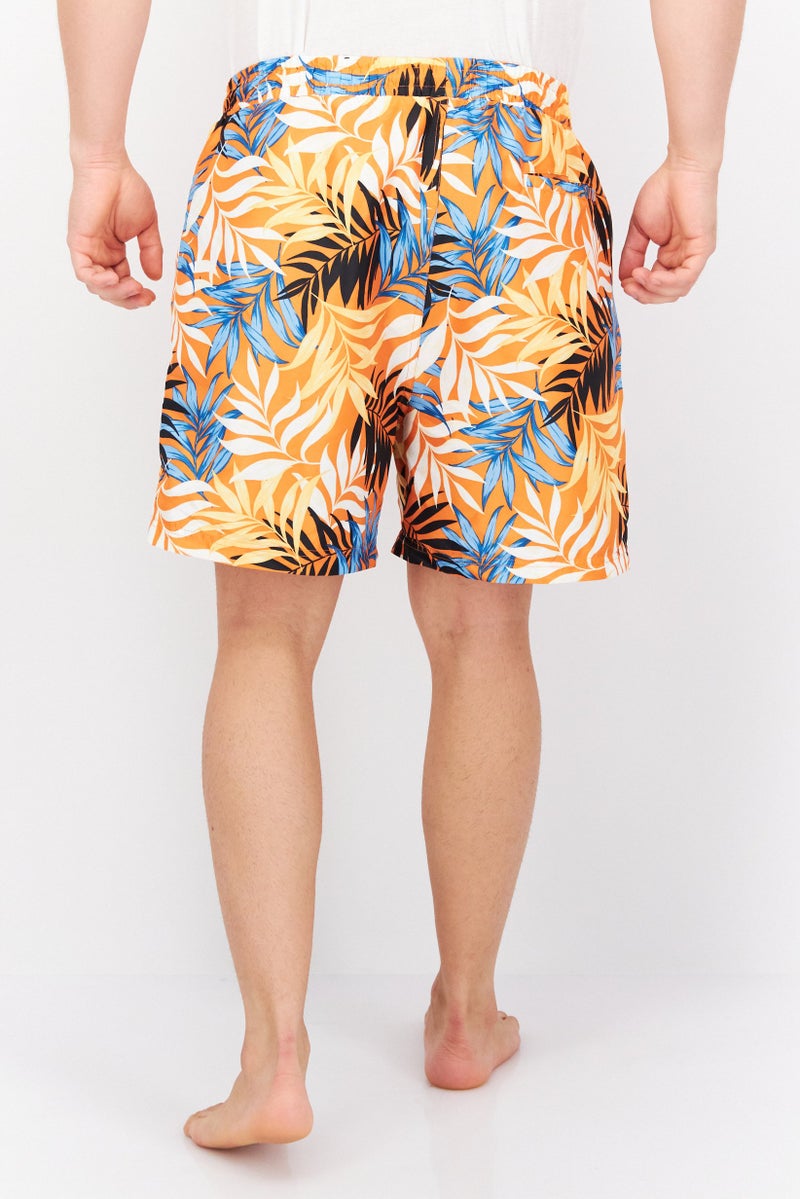 Men Allover Print Board Shorts, Orange Combo