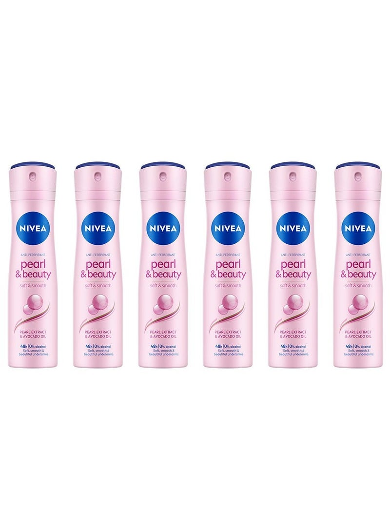 Pearl And Beauty Antiperspirant For Women Extracts Spray 150ml (Pack of 6)