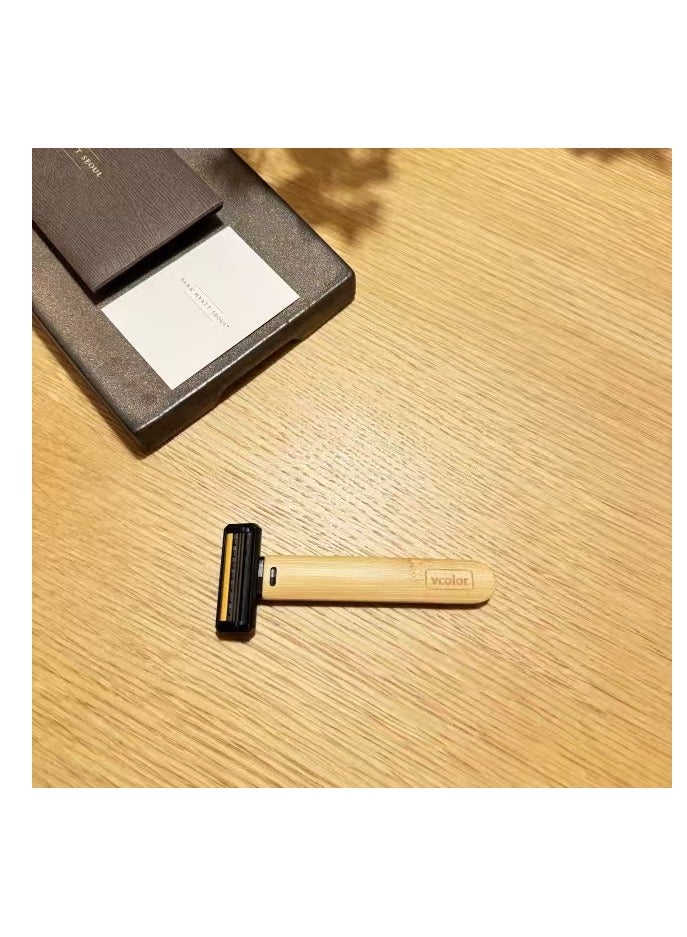Vcolor Weile Hotel Homestay Eco friendly Bamboo Handle Razor for Men and Women Manual Scraper Stainless Steel Blade 1 Bamboo Handle+7 Replacement Knife Used for One Year