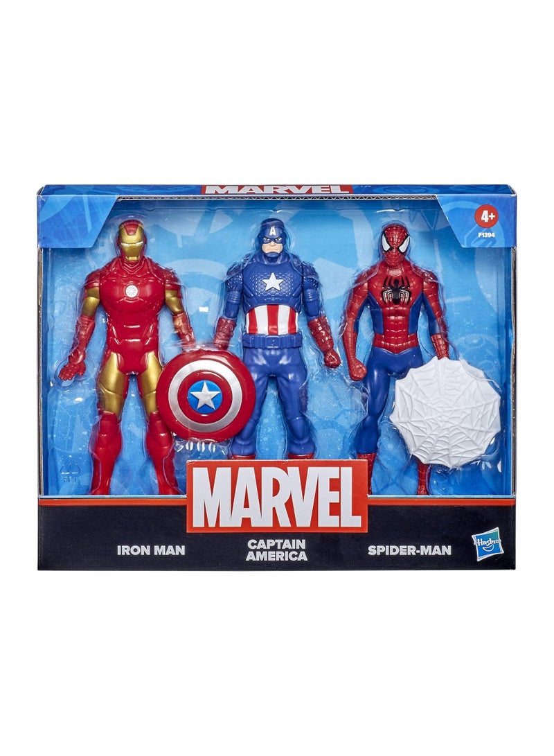 Marvel Action Figure Toy 3-Pack, Iron Man, 6-inch Figures, Spider-Man, Captain America, For Kids Ages 4 and Up