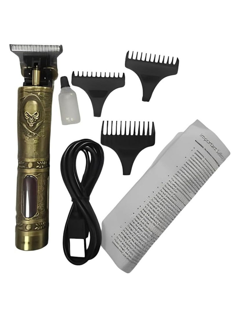 Pirates Hair Trimmer with 3 Clippers 600mAh, 6500RPM, LCD Display, 60minutes Working Time, Type-C Charging, Metal Body, Lightweight & Portable - Gold