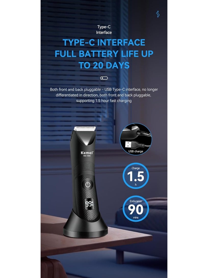 Vertical Hair Clipper, Rechargeable Hair Clipper, LCD Display, Fast Charging, Full 90 Minute Run Time, for Men, KM-1840