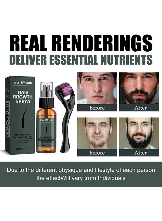 Hair Growth Spray - Beard Growth Spray Set for Men Nourishing Moisturizing Moustache Growth Enhancer Anti Hair Loss Care Serum with Beard Roller