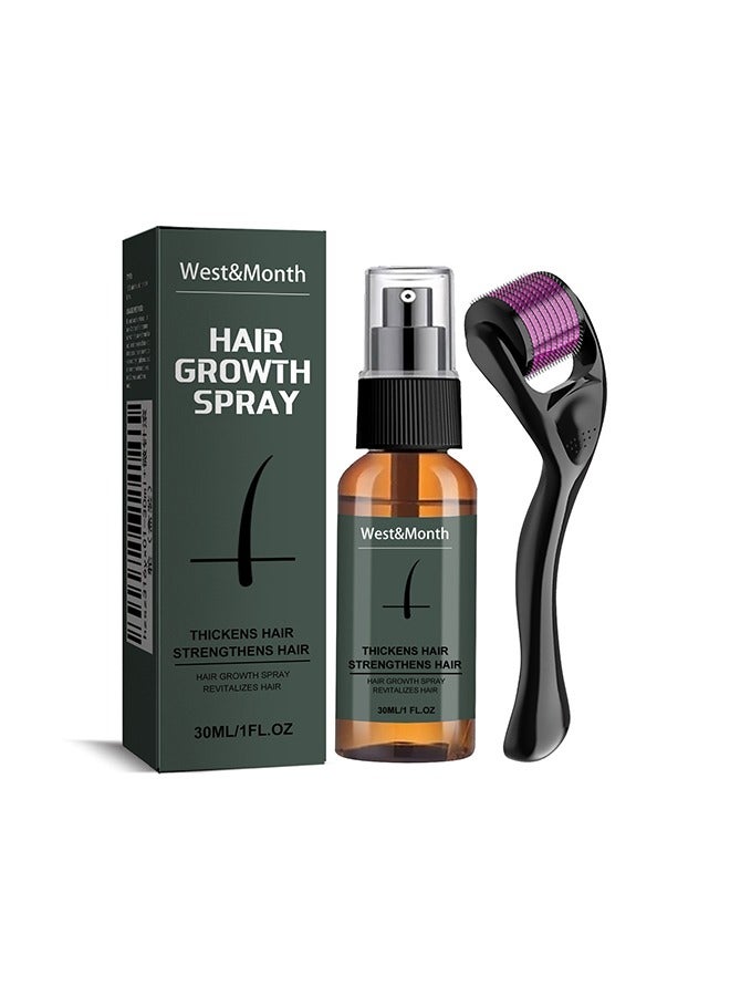 Hair Growth Spray - Beard Growth Spray Set for Men Nourishing Moisturizing Moustache Growth Enhancer Anti Hair Loss Care Serum with Beard Roller