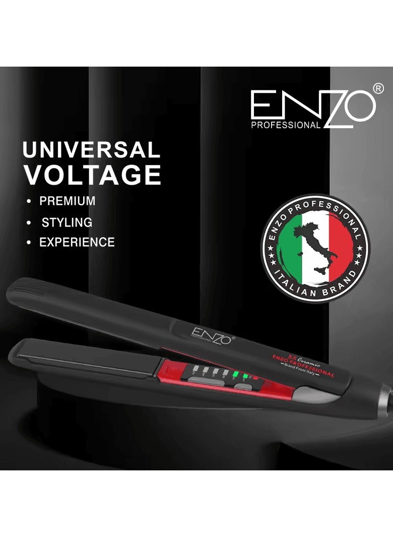 ENZO EN-5183 – Advanced Titanium Technology for Sleek, Smooth, and Styled Hair – Adjustable Temperature, Quick Heat-Up, Non-Slip Grip, and 360° Swivel Cord - International Version