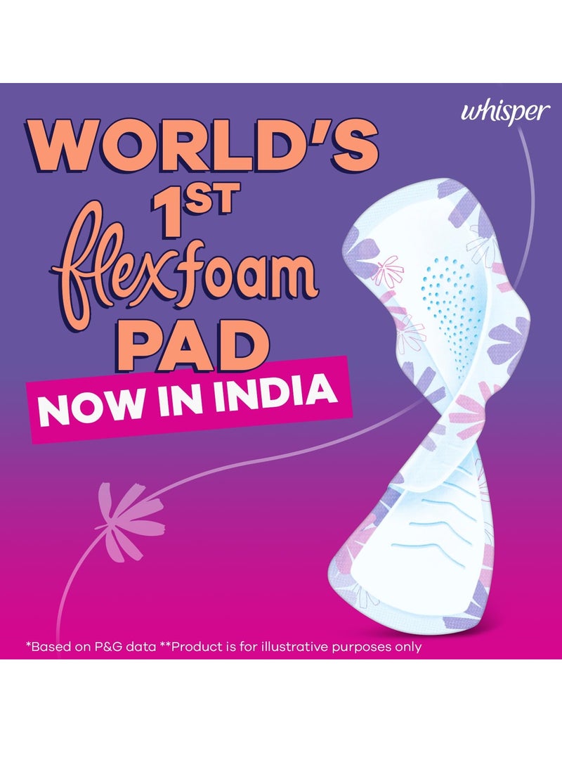 Whisper Flexfoam, 10 XL+ Sanitary Pads for Women, Upto Zero Feel Zero Leaks, World's 1st Flexfoam Pad, Upto 100% leak free, Seamlessly Conforms to your body