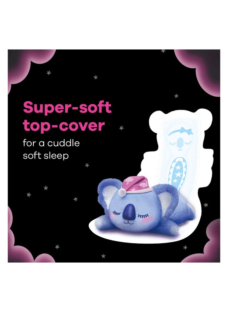 WHISPER BINDAZZZ NIGHTS KOALA SOFT SANITARY PADS, 8 XXXL+ PADS, UPTO 0% LEAKS, 85% LONGER & WIDER BACK, SUPER SOFT TOPSHEET, DOUBLE HUG WINGS, DISPOSABLE WRAPPER, for women