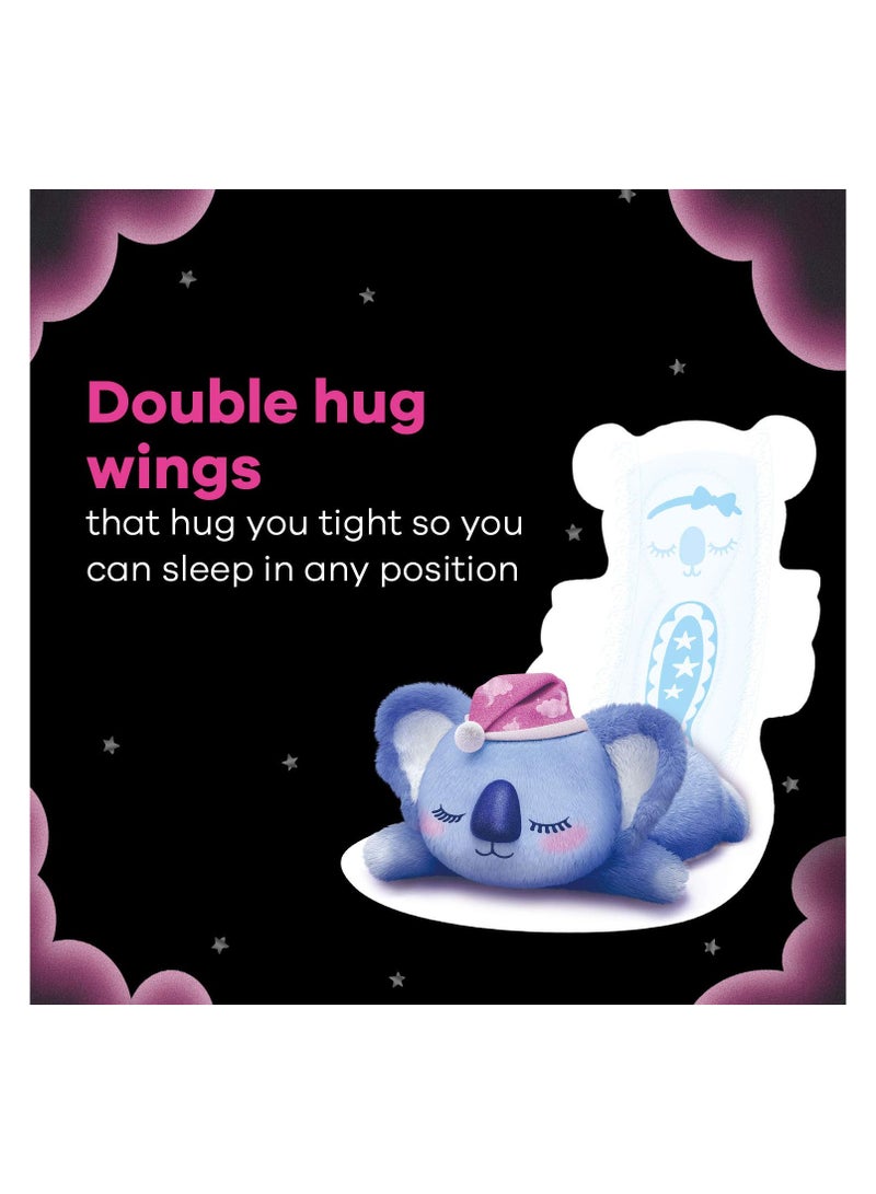 WHISPER BINDAZZZ NIGHTS KOALA SOFT SANITARY PADS, 8 XXXL+ PADS, UPTO 0% LEAKS, 85% LONGER & WIDER BACK, SUPER SOFT TOPSHEET, DOUBLE HUG WINGS, DISPOSABLE WRAPPER, for women