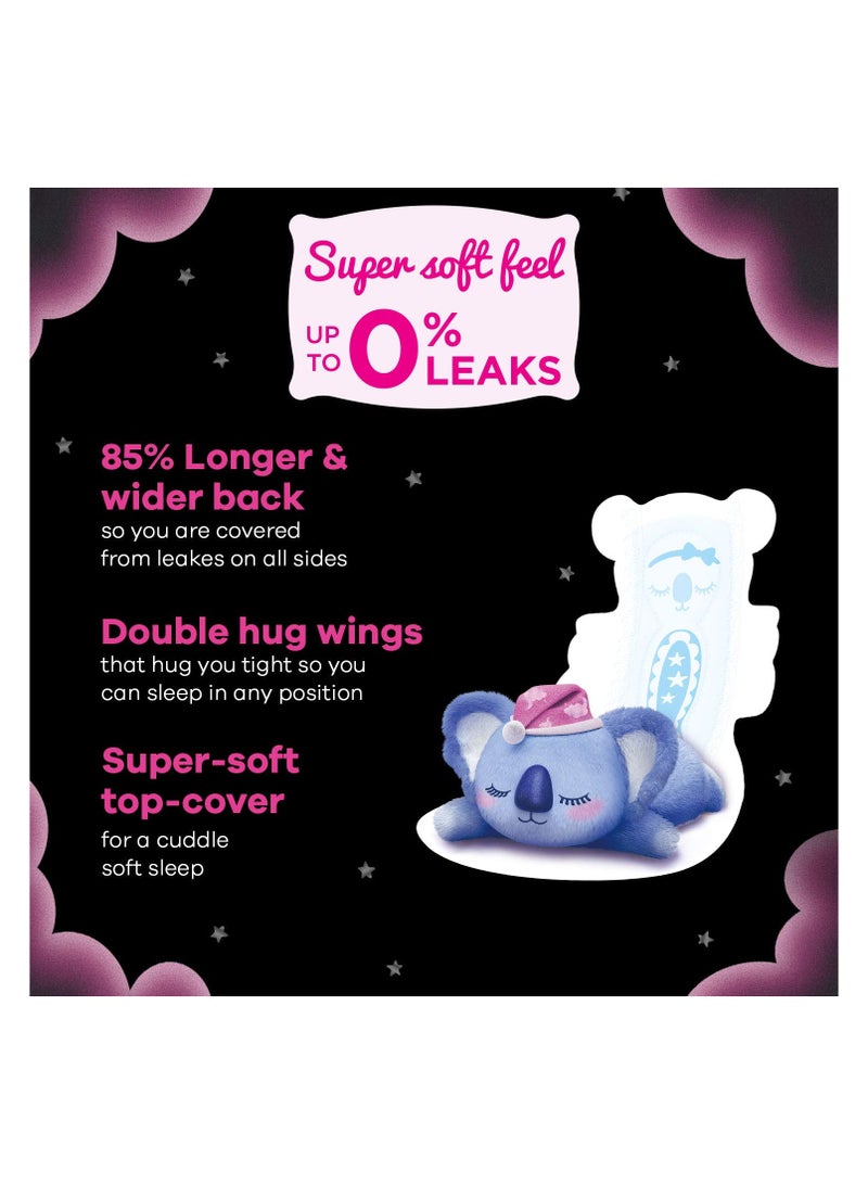 WHISPER BINDAZZZ NIGHTS KOALA SOFT SANITARY PADS, 8 XXXL+ PADS, UPTO 0% LEAKS, 85% LONGER & WIDER BACK, SUPER SOFT TOPSHEET, DOUBLE HUG WINGS, DISPOSABLE WRAPPER, for women