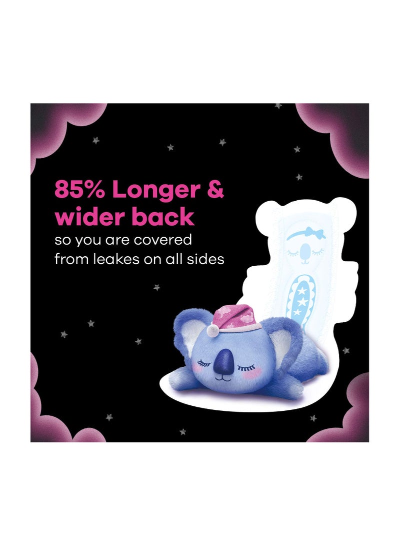 WHISPER BINDAZZZ NIGHTS KOALA SOFT SANITARY PADS, 8 XXXL+ PADS, UPTO 0% LEAKS, 85% LONGER & WIDER BACK, SUPER SOFT TOPSHEET, DOUBLE HUG WINGS, DISPOSABLE WRAPPER, for women