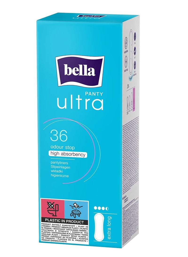 Bella Panty Ultra Panty Liners For Women Daily Use | High Absorbency|20.5 Cm Long | Perfect For White Discharge&Light Spotting | Odour Stop | No Added Perfume | Size Extra Large | Pack Of 1 | 36 Pcs